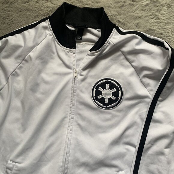 Disney Star Wars Imperial Logo Jacket Zipper Closure Size Large White & Black - Picture 2 of 12
